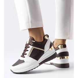 Baskets compensées marron et blanches Desche 1