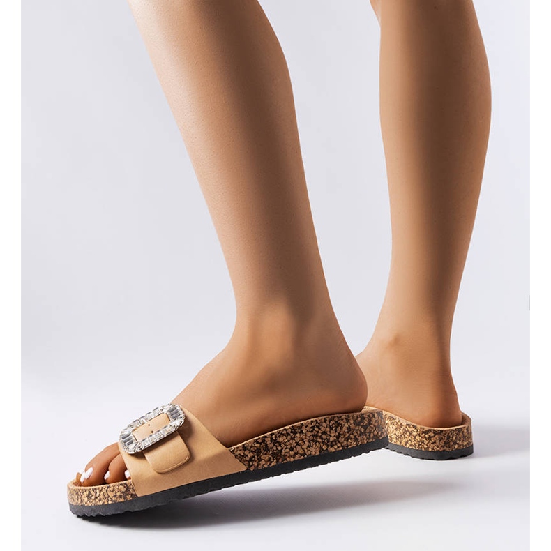 Claquettes marron ornées de zircons Millicent brun 1