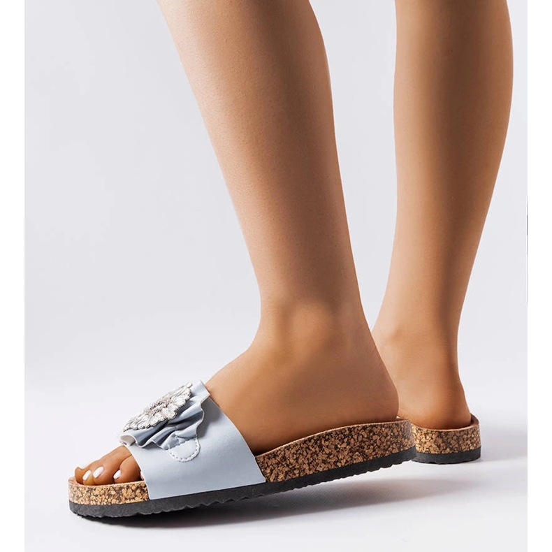 Claquettes bleues à semelle en liège Roy 1