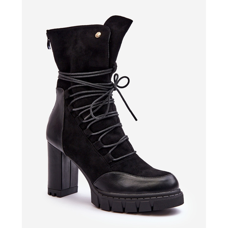 Bottines À Talons Hauts Pour Femmes Avec Laçage Noir Artie 1