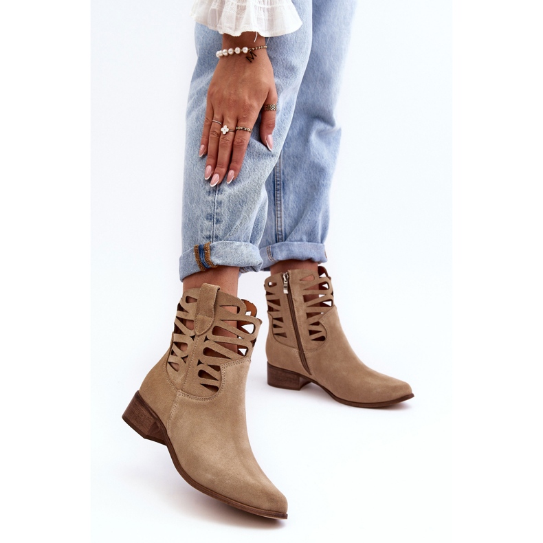 Lewski Shoes Bottines Cuir Ajourées Femme Beige Lewski 3329 2