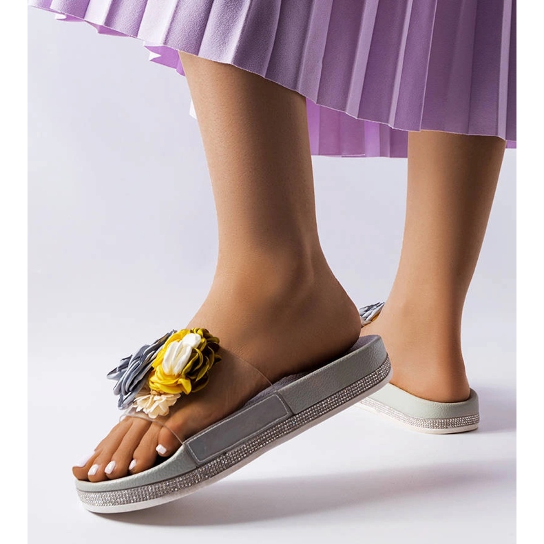 Tongs grises à tige transparente Hétu 1