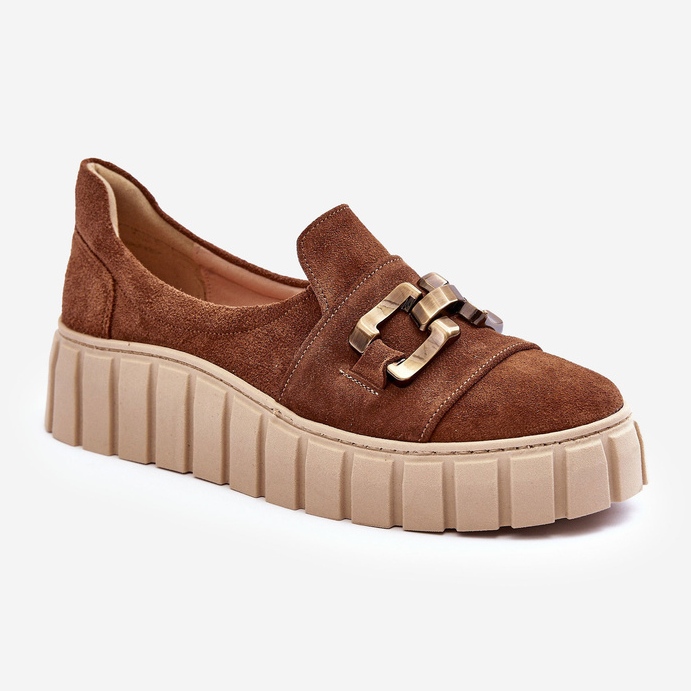 Lewski Shoes Chaussures Femme En Daim Sur Plateforme Avec Décoration, Marron Lewski 3398 brun 1