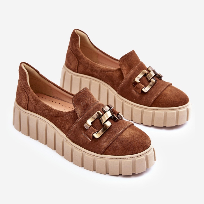 Lewski Shoes Chaussures Femme En Daim Sur Plateforme Avec Décoration, Marron Lewski 3398 brun 2