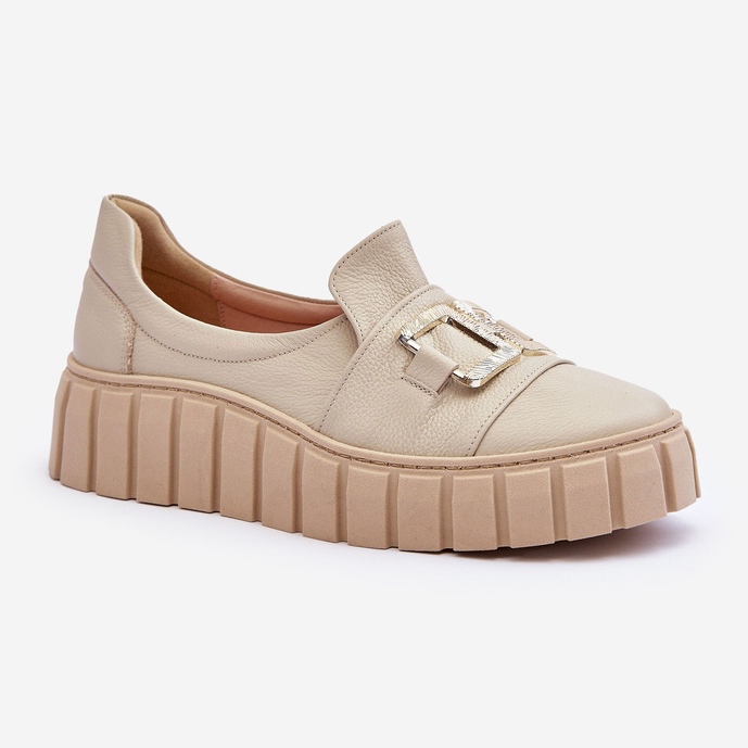 Lewski Shoes Chaussures en cuir pour femmes sur la plateforme Beige Lewski 3398 1