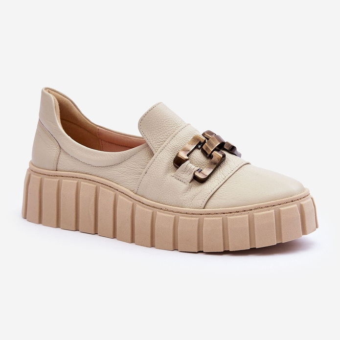 Lewski Shoes Chaussures En Cuir Pour Femme Sur Plateforme Avec Décoration, Beige Lewski 3398 1