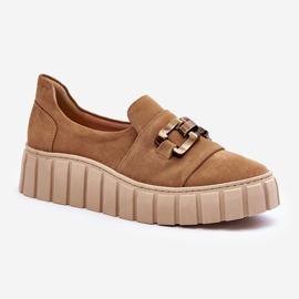 Lewski Shoes Chaussures Femme En Daim Sur Plateforme Avec Décoration, Beige Foncé Lewski 3398 1