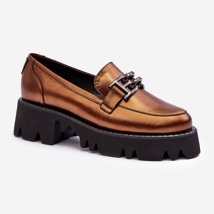 Laura Messi Mocassins en cuir pour femmes avec décoration Lyndani dorée 1