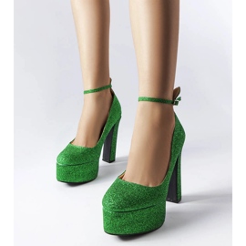 Escarpins en brocart vert Bellamy 1