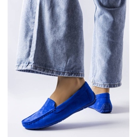 Mocassins Souplet bleus à semelle cuir 1