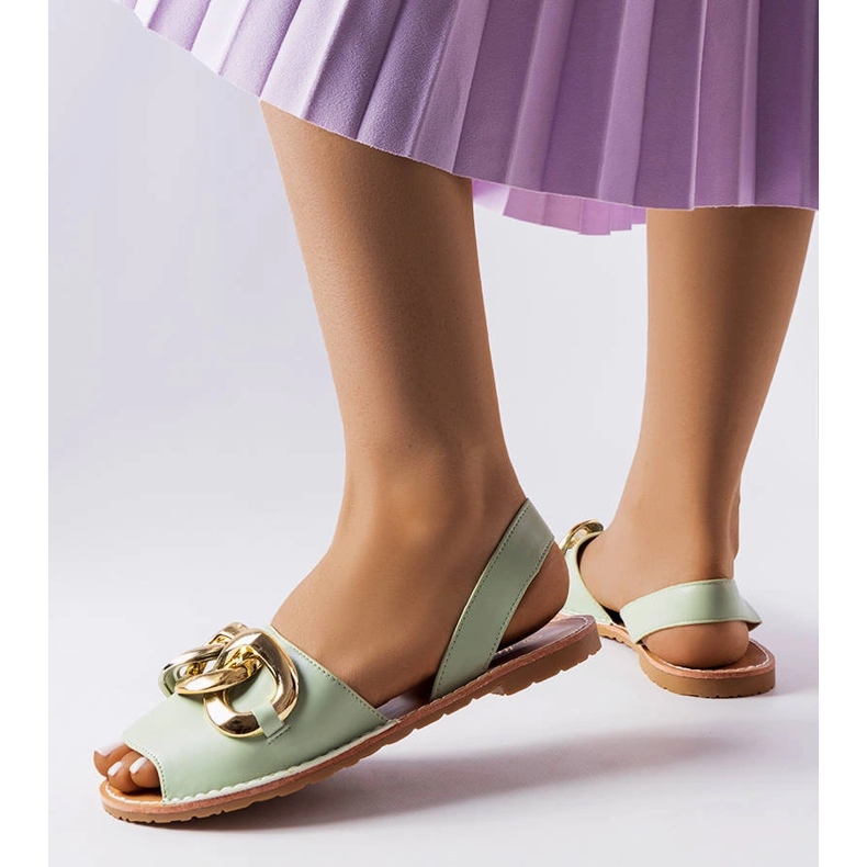 Sandales vertes ornées d'une chaîne Germaine 1