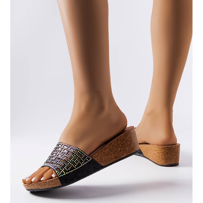 Sandales compensées noires Elitha 1