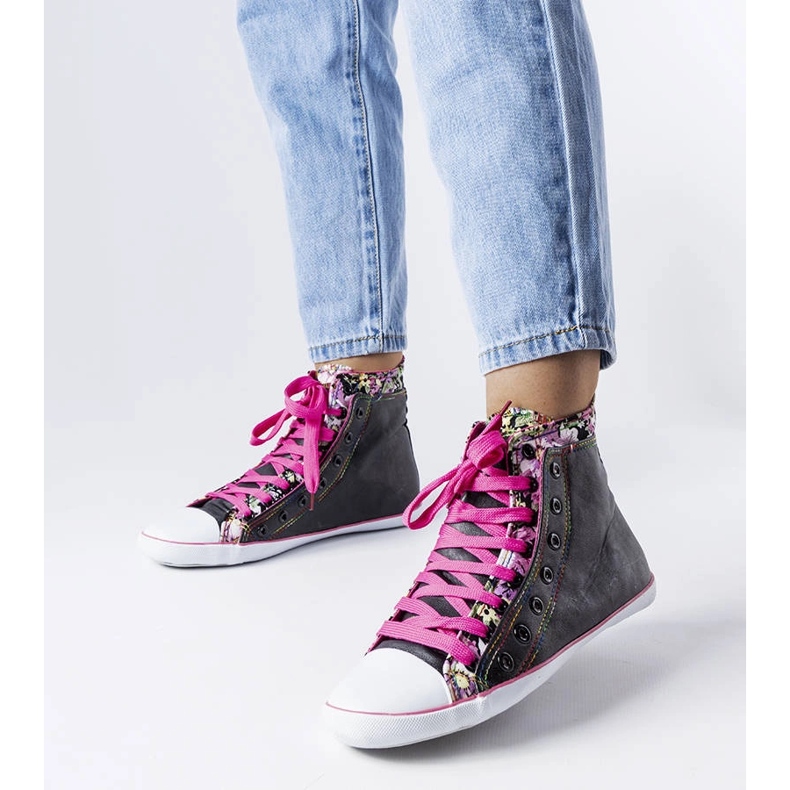 Bottines à fleurs noires de Marphisa le noir 1