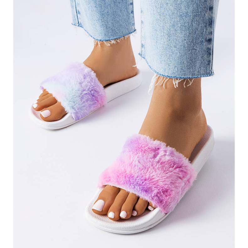 Claquettes colorées avec fourrure de Raffaele multicolore 1