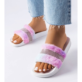 Claquettes colorées en fourrure avec strass de Carrito rose 1