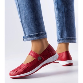 Ballerines rouges ajourées en cuir naturel de Morgnano 1