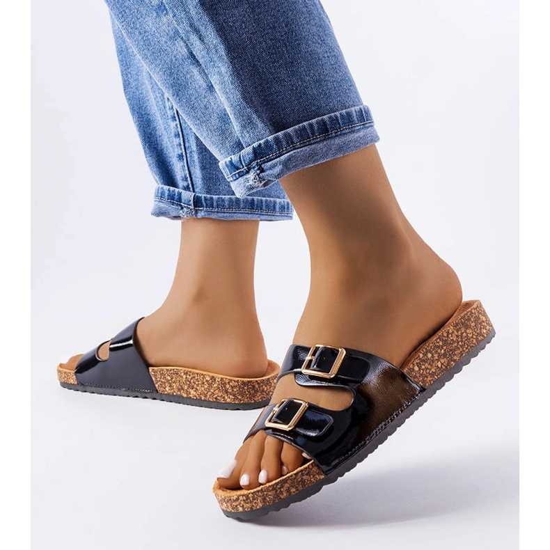 Claquettes noires à semelles en liège de Cincinna 2