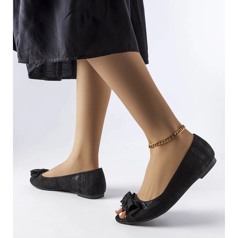 Ballerines métallisées noires à nœud Hawk le noir 1