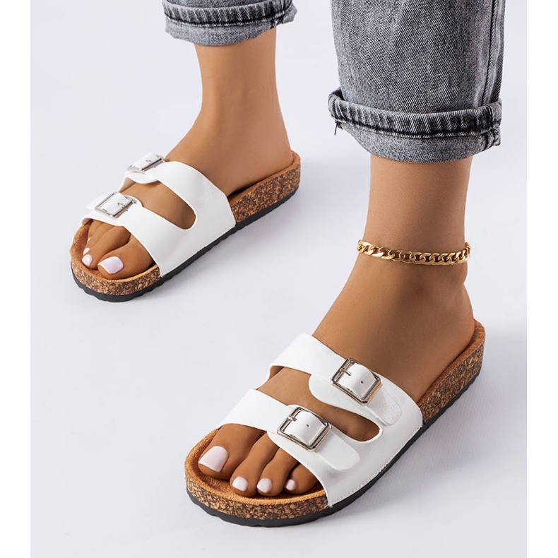 Claquettes semelle liège blanc Cincinna blanche 1