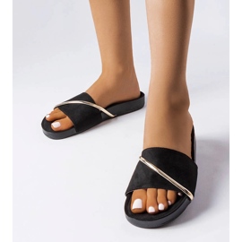 Tongs noires avec application Plainfield dorée le noir 1