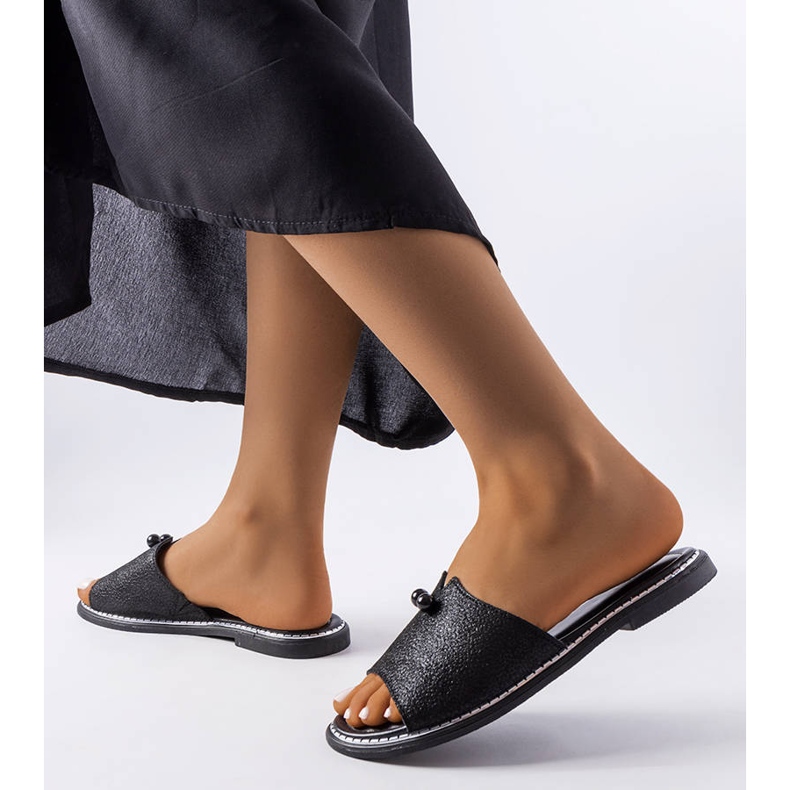 Sandales métallisées noires avec perles Frederi 2