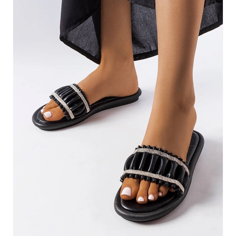 Tongs noires à strass Anapor le noir 1