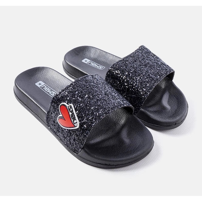 Chaussons pour enfants noirs à paillettes de Boncoeur 1