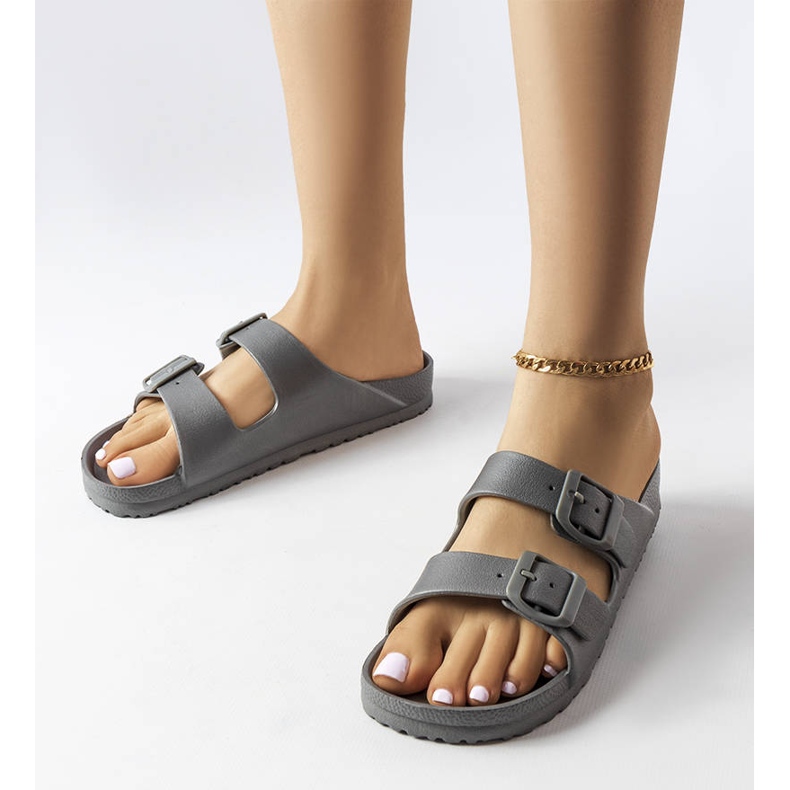 Claquettes en caoutchouc gris avec boucles Eugene 1