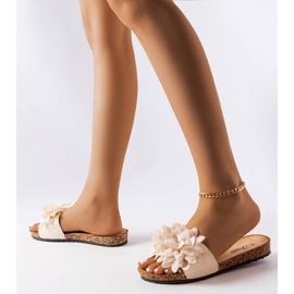 Babouches beiges décorées de fleurs Farland 2 Babouches beiges décorées de fleurs Farland 2