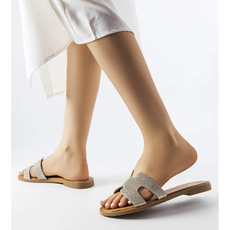 Claquettes argentées avec insert en cuir Lazure 2