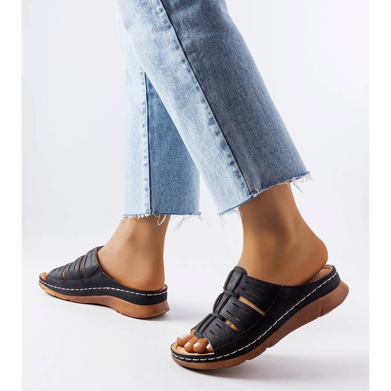 Sliders compensés noirs en jersey 1