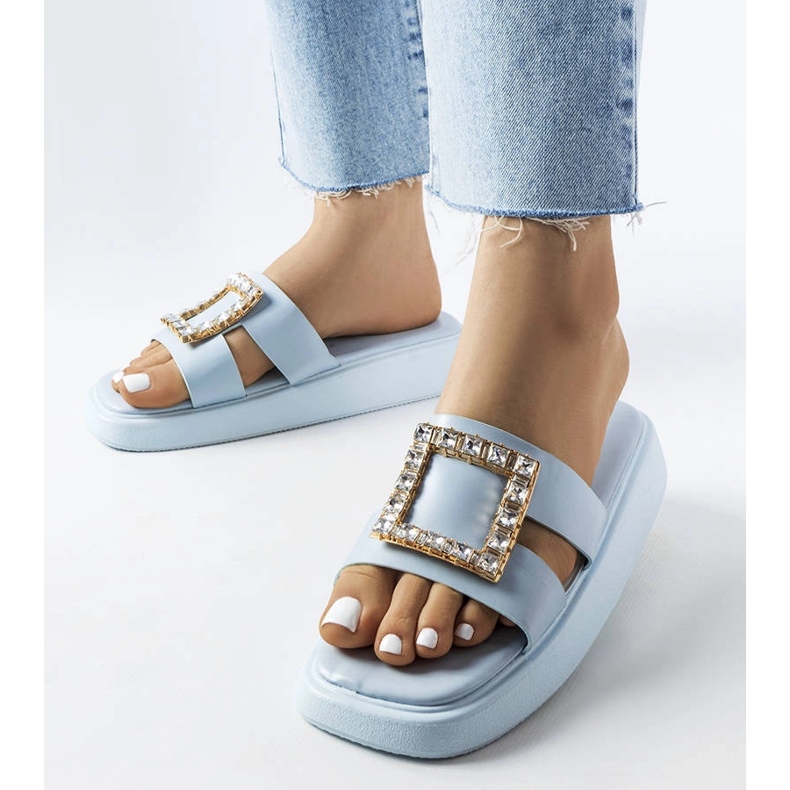 Claquettes strass bleu Fusbert 1