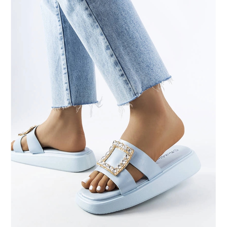 Claquettes strass bleu Fusbert 2