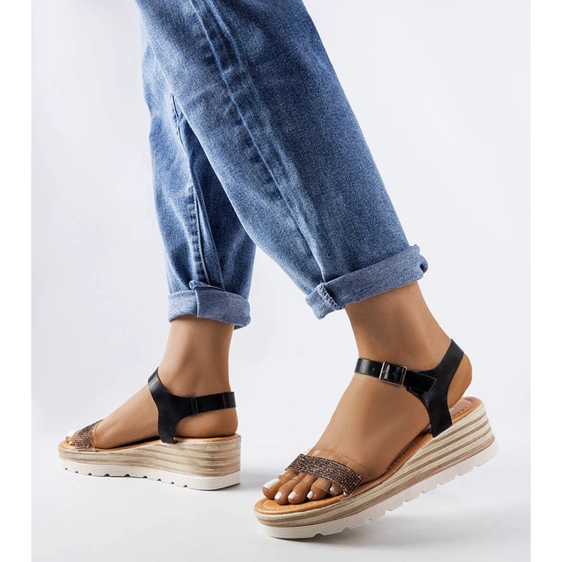 Sandales compensées noires Bussière le noir 1