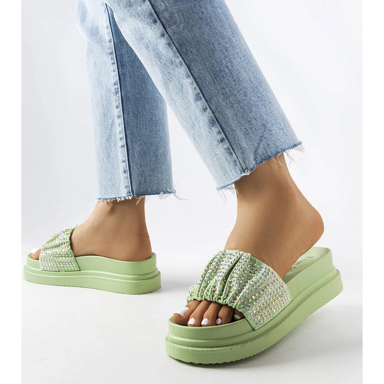 Sandales vertes avec zircons cubiques Franet 1