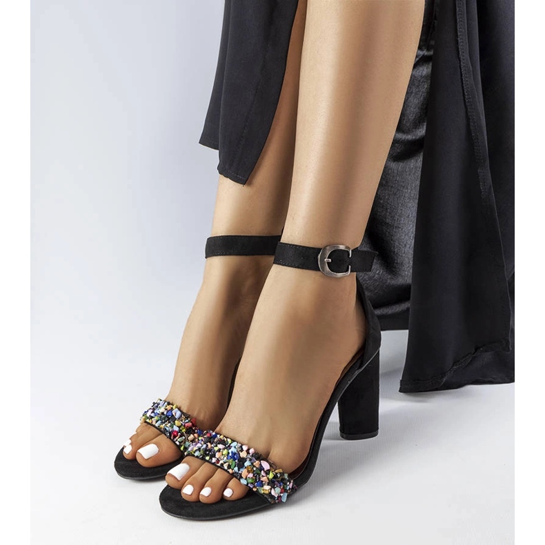 Sandales noires ornées de pierres Vinceza le noir 1