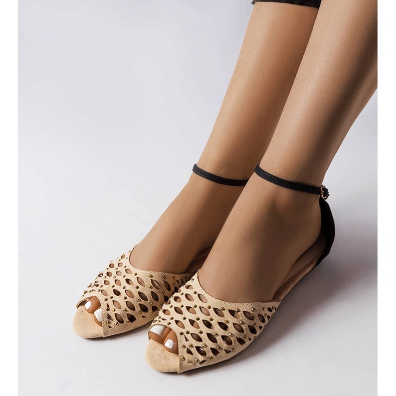 Sandales beiges ajourées à strass Avice 1