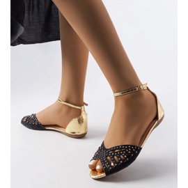 Sandales noires ajourées avec zircons Aubrette le noir 1