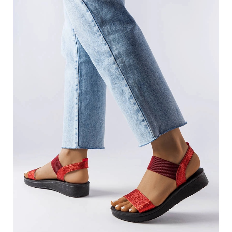 Sandales à paillettes rouges Amathous 1