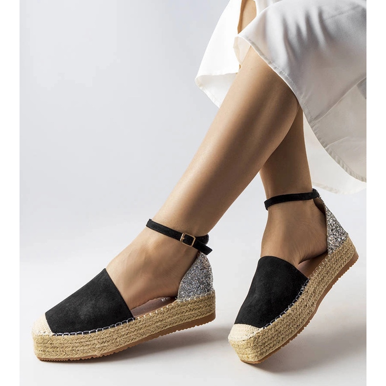 Espadrilles noires avec empiècement pailleté de Myasia le noir 1 Espadrilles noires avec empiècement pailleté de Myasia le noir 1