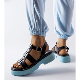 Sandales noires sur plateforme bleue de Lola le noir 2