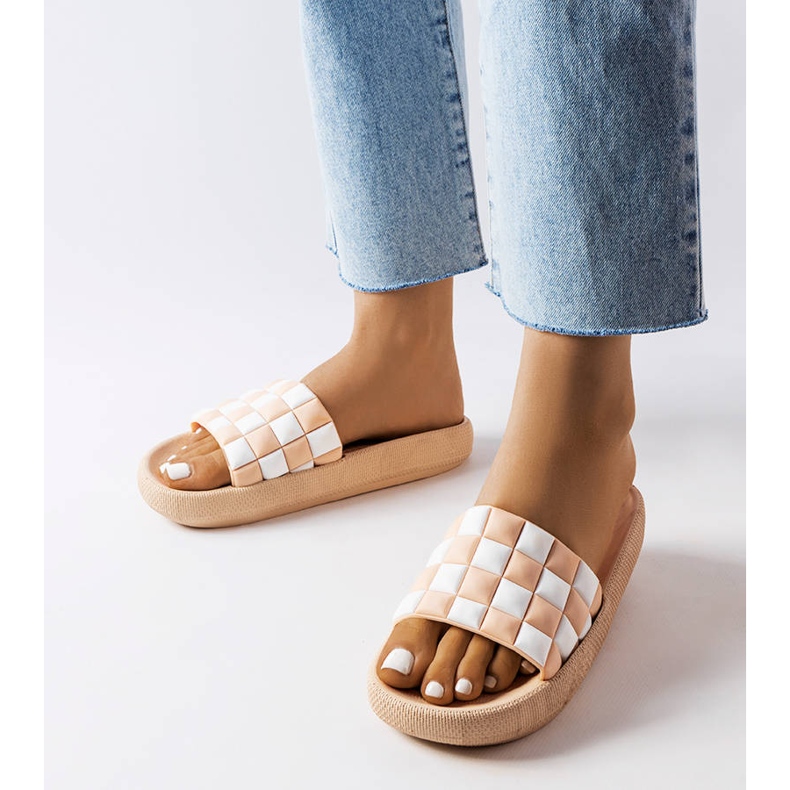 Claquettes à plateforme en caoutchouc beige Elin 1