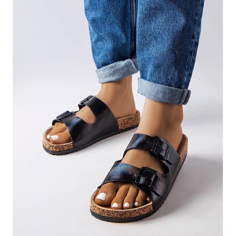 Sliders en liège noir avec boucles de Lee Cooper LCW-22-35-1154L le noir 1