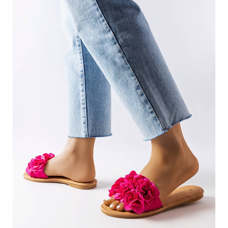 Chaussons Alfrida roses à fleurs 2