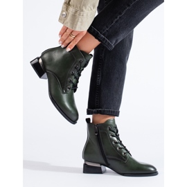 Bottines plates à lacets vert foncé de Vinceza 1