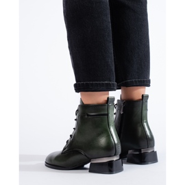 Bottines plates à lacets vert foncé de Vinceza 3