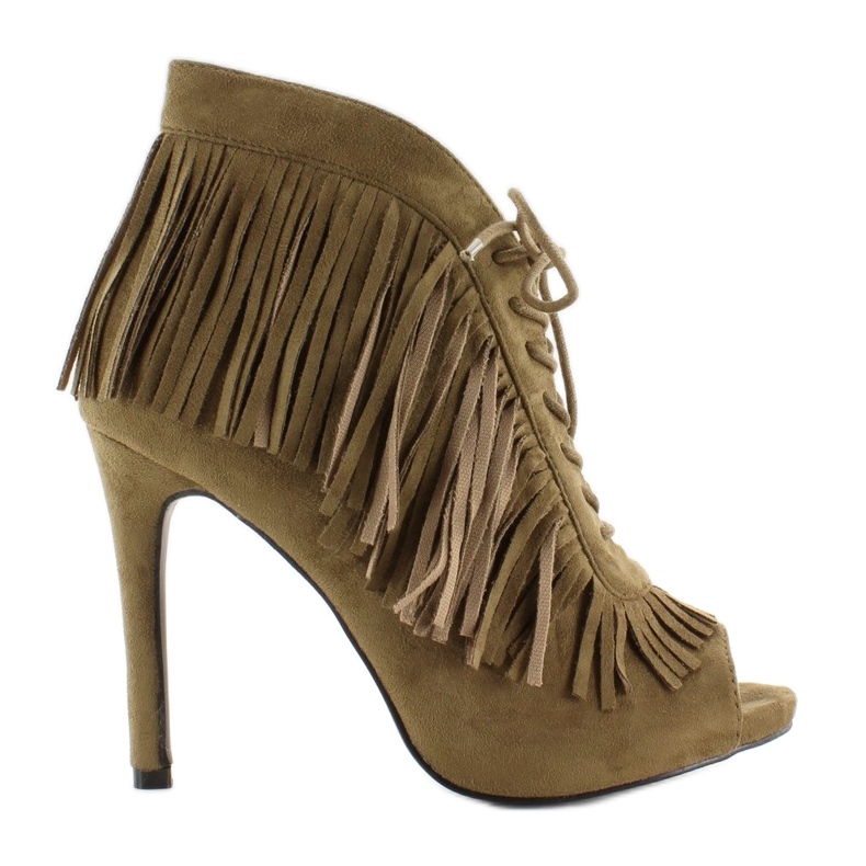 Bottines ouvertes à lacets style bohème 11015 Vert 1