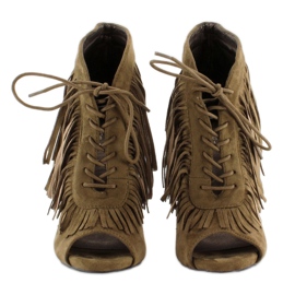 Bottines ouvertes à lacets style bohème 11015 Vert 5