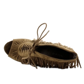 Bottines ouvertes à lacets style bohème 11015 Vert 6