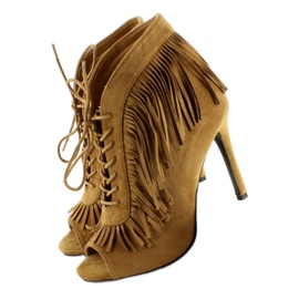 Bottines ouvertes à lacets style bohème 11015 Camel multicolore 3